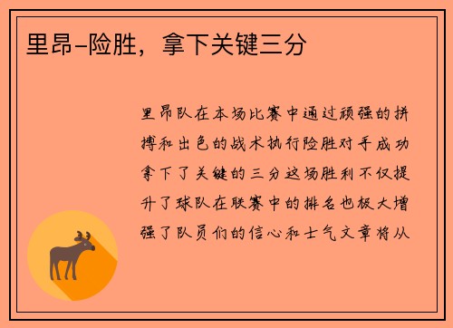 里昂-险胜，拿下关键三分